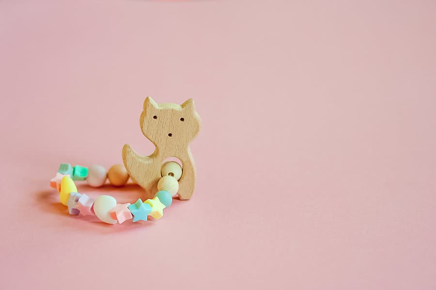 silicone and wood baby teether