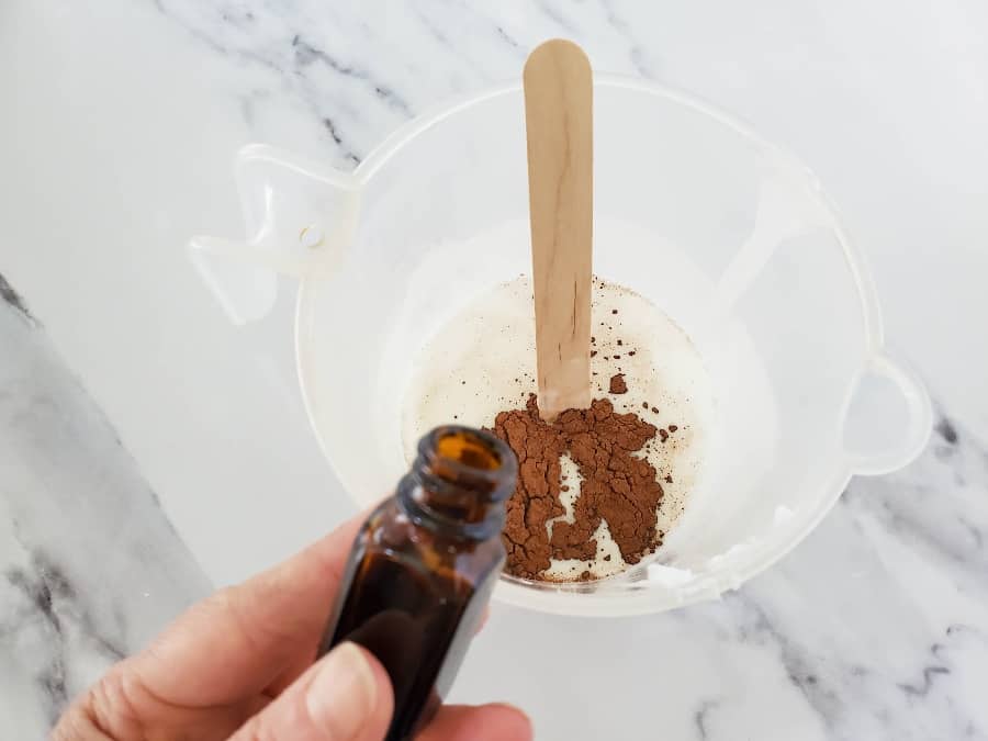 add in cocoa powder and oils
