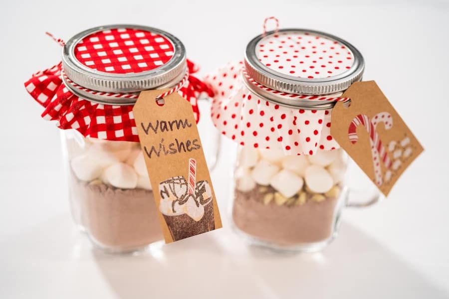 jars filled with hot cocoa for gift