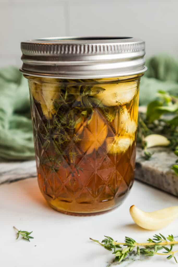 jar of homemade garlic infused honey