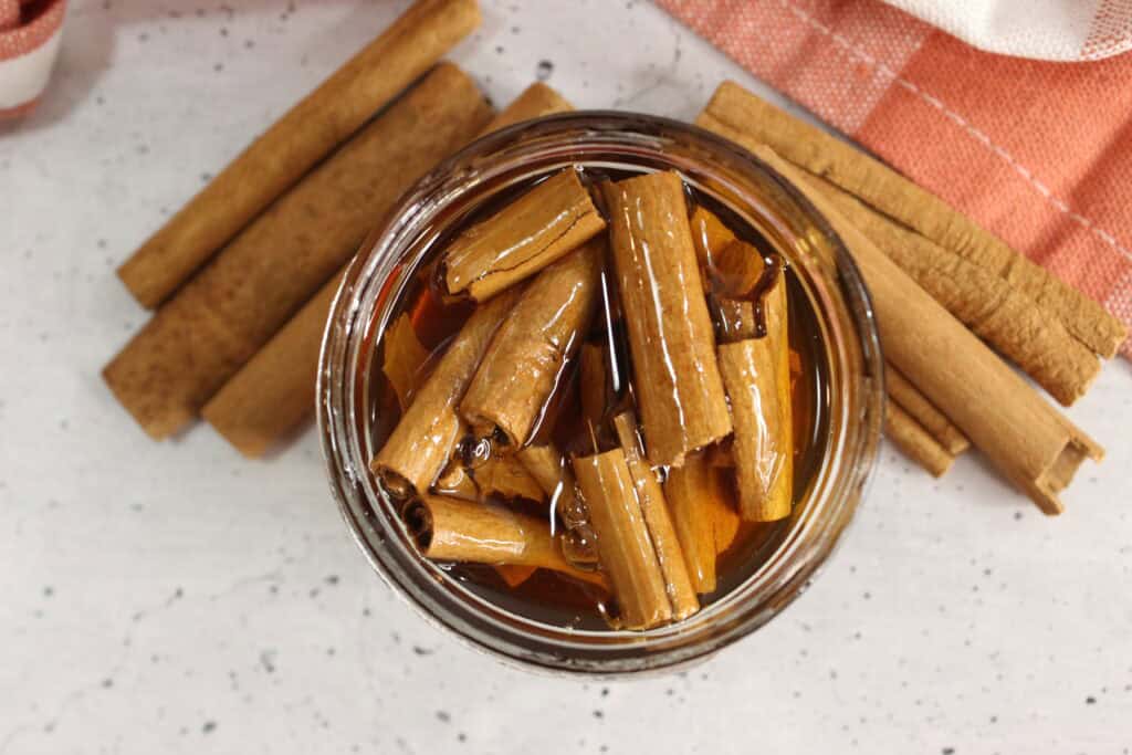 top view og homemade cinnamon infused honey