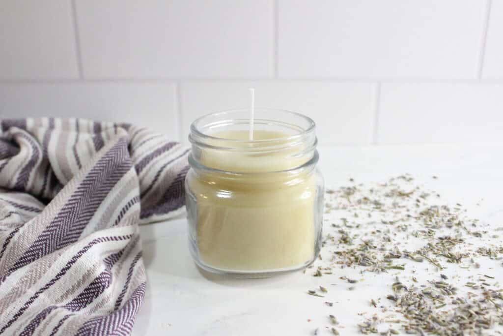 front view of lavender candle
