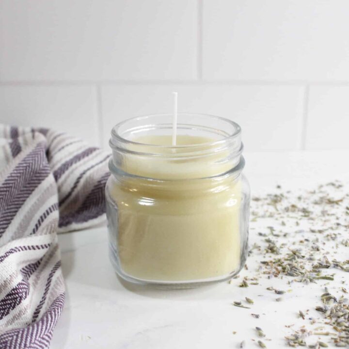 front view of lavender candle