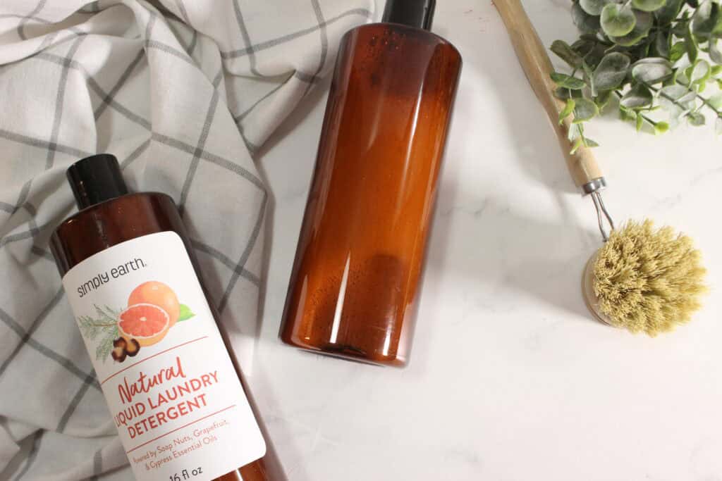 two bottles of DIY Soap Nut Laundry Soap