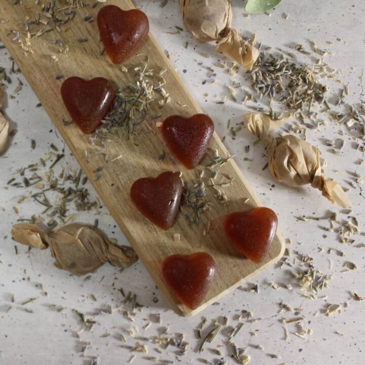 heart cough drops on cutting board