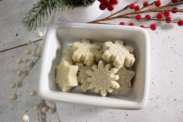 top view of snowflake sugar scrub bars