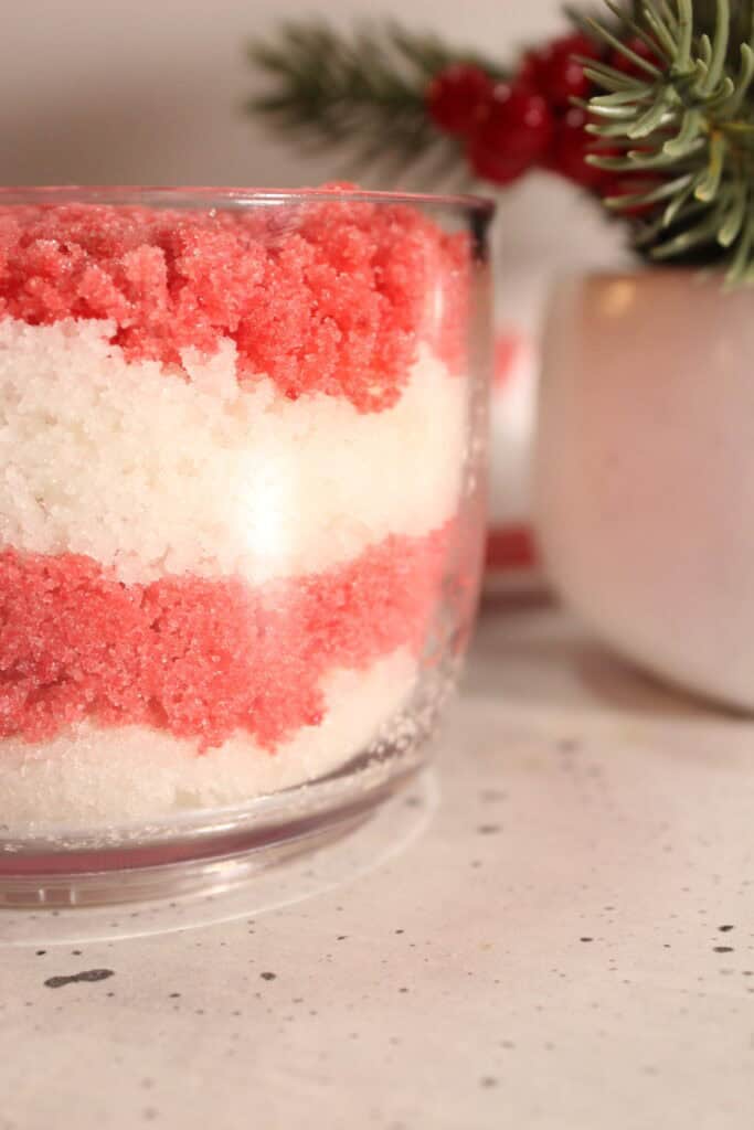 DIY Candy Cane Sugar Scrub close up