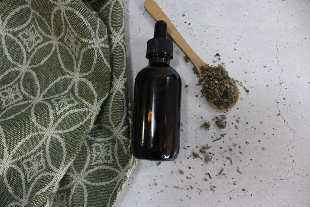 Mullein Tincture laying on counter