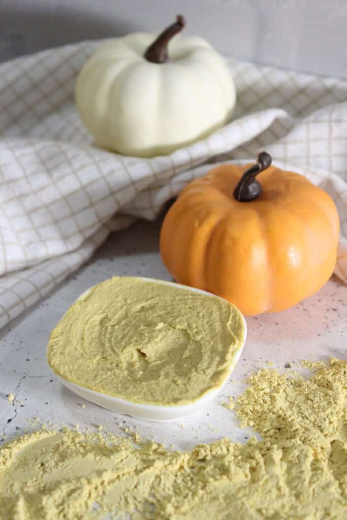 long view of pumpkin face mask