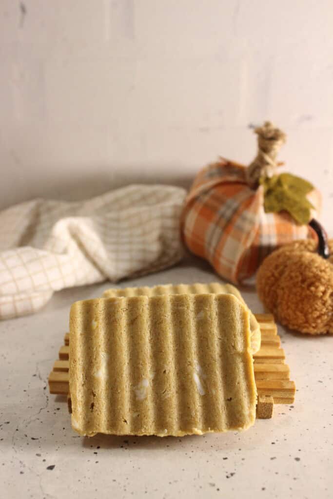 another view of pumpkin sugar scrub bars on counter