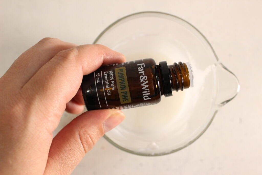 adding Far and Wild pumpkin pine essential oil blend