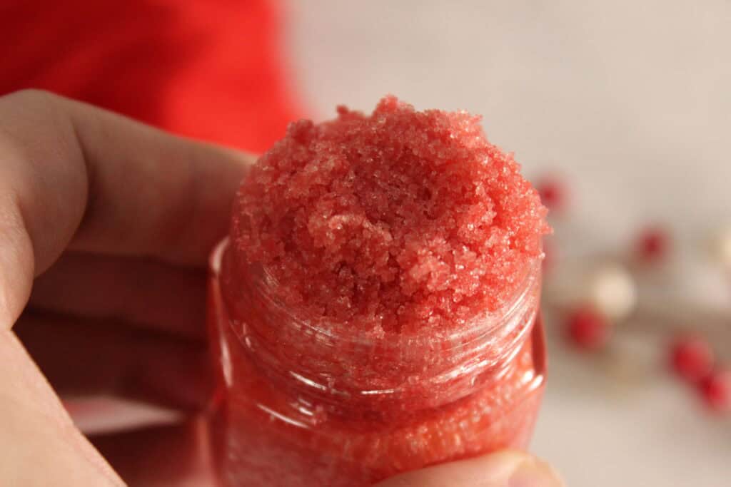 holding up DIY holiday lip scrub