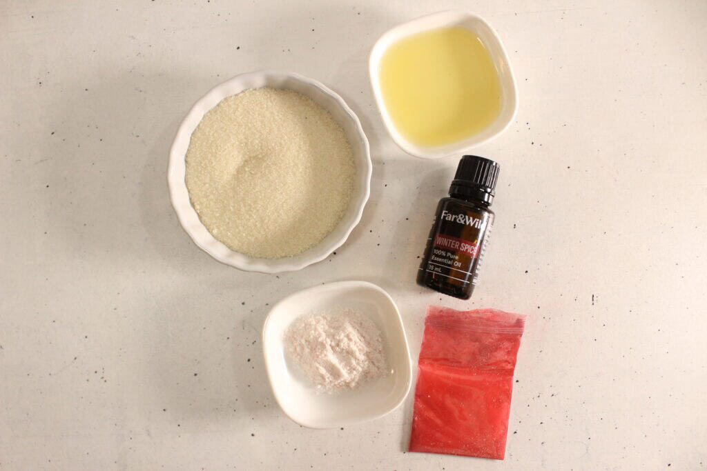 ingredients for DIY holiday lip scrub