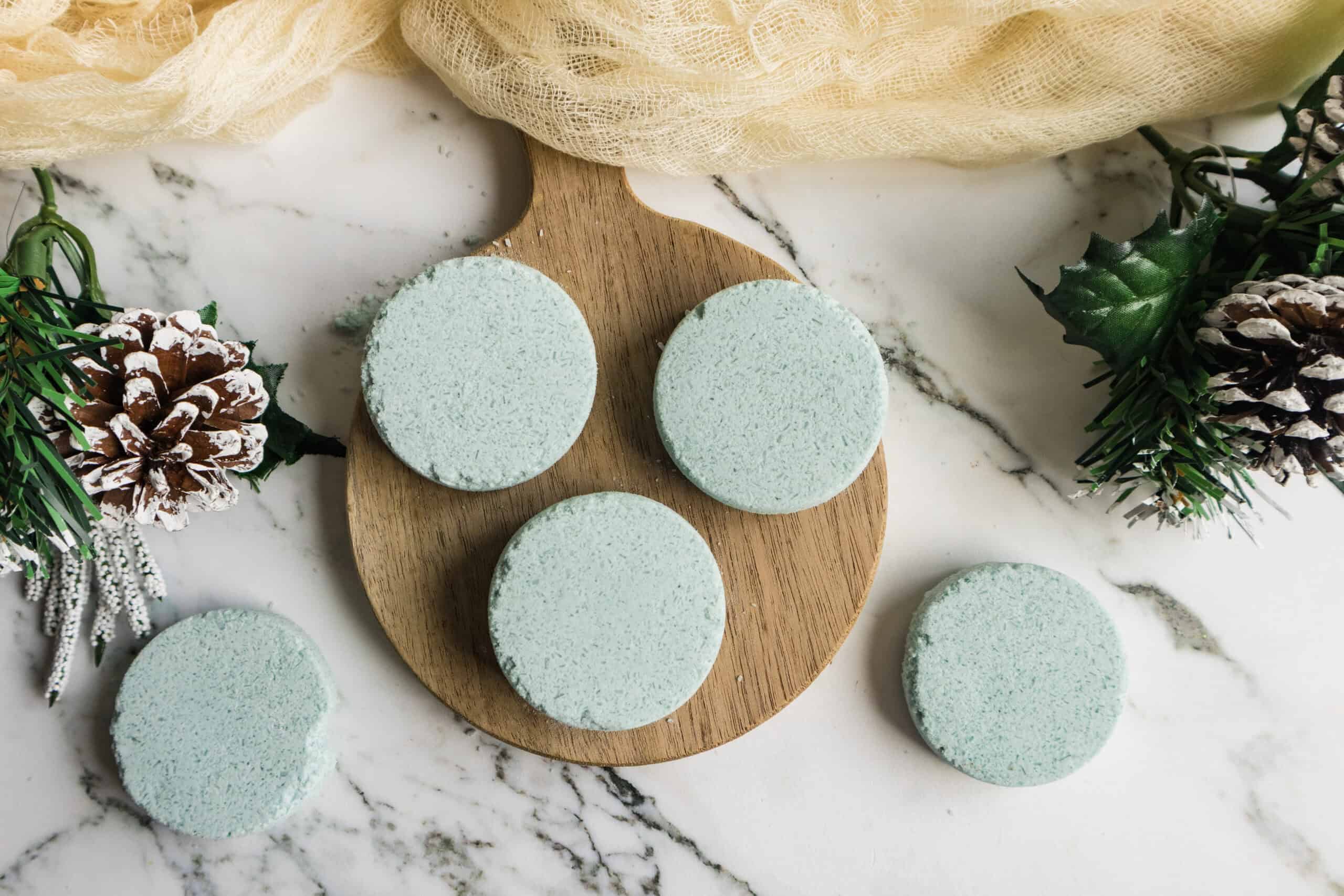 DIY pine shower steamers on the table