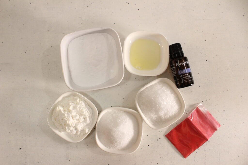 ingredients for DIY Candy Cane Bath Bomb