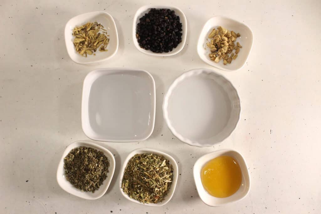 ingredients for DIY Herbal Throat Spray