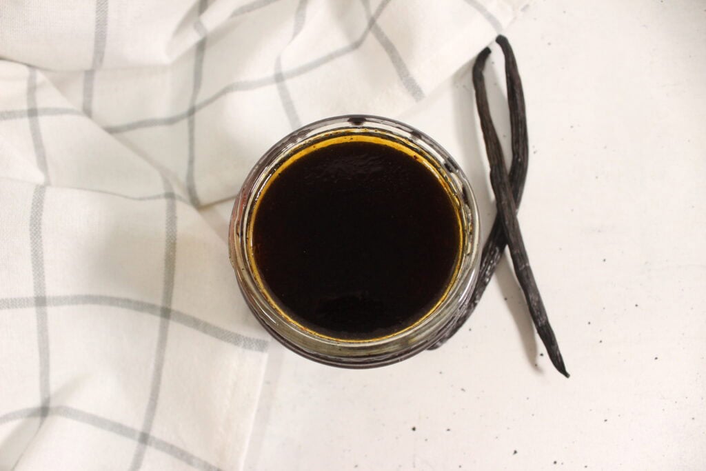 top view of the homemade vanilla extract tin jar 