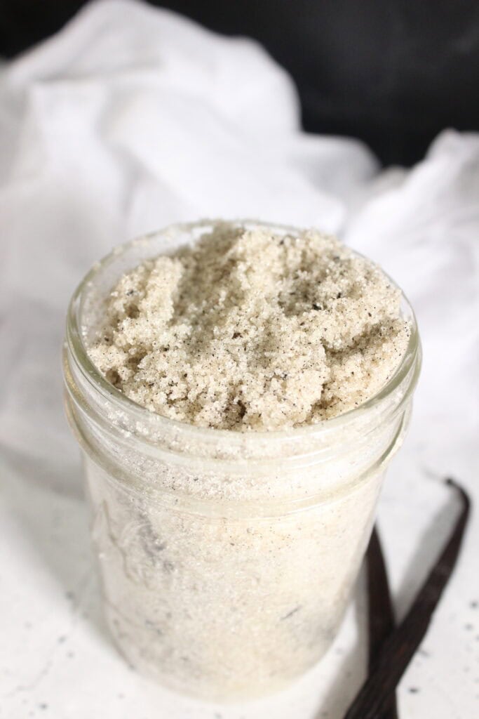 Vanilla bean sugar in a jar 