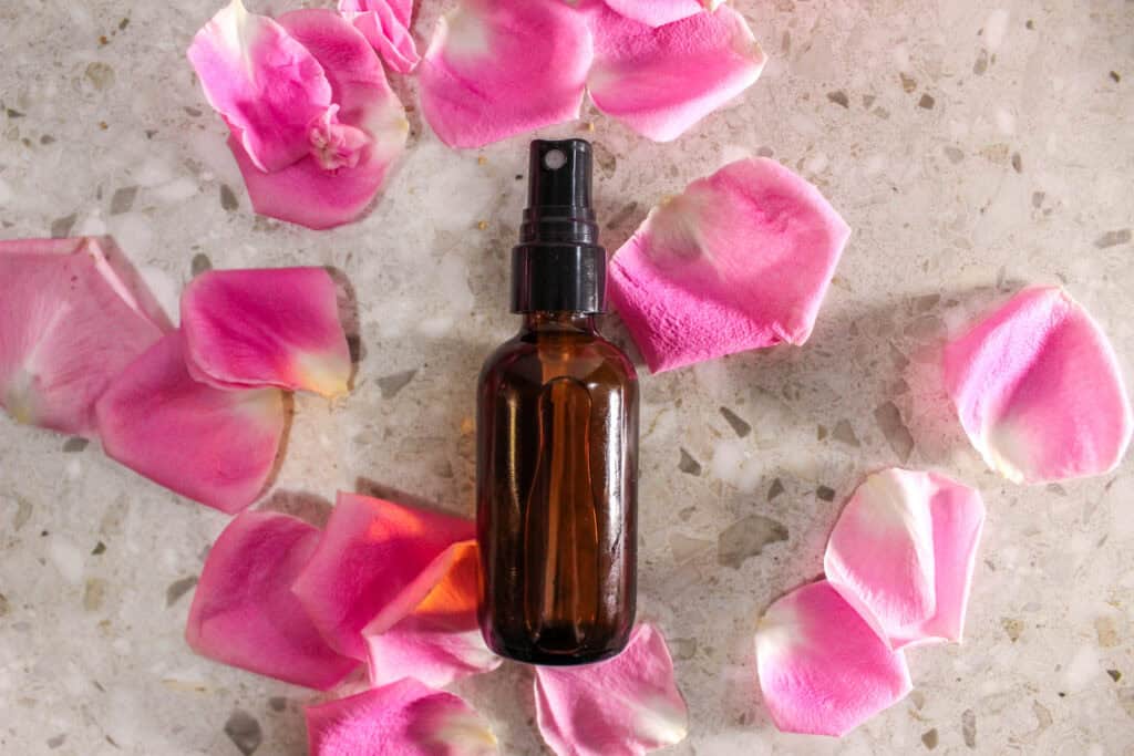 finished rose hydrosol in spray bottle