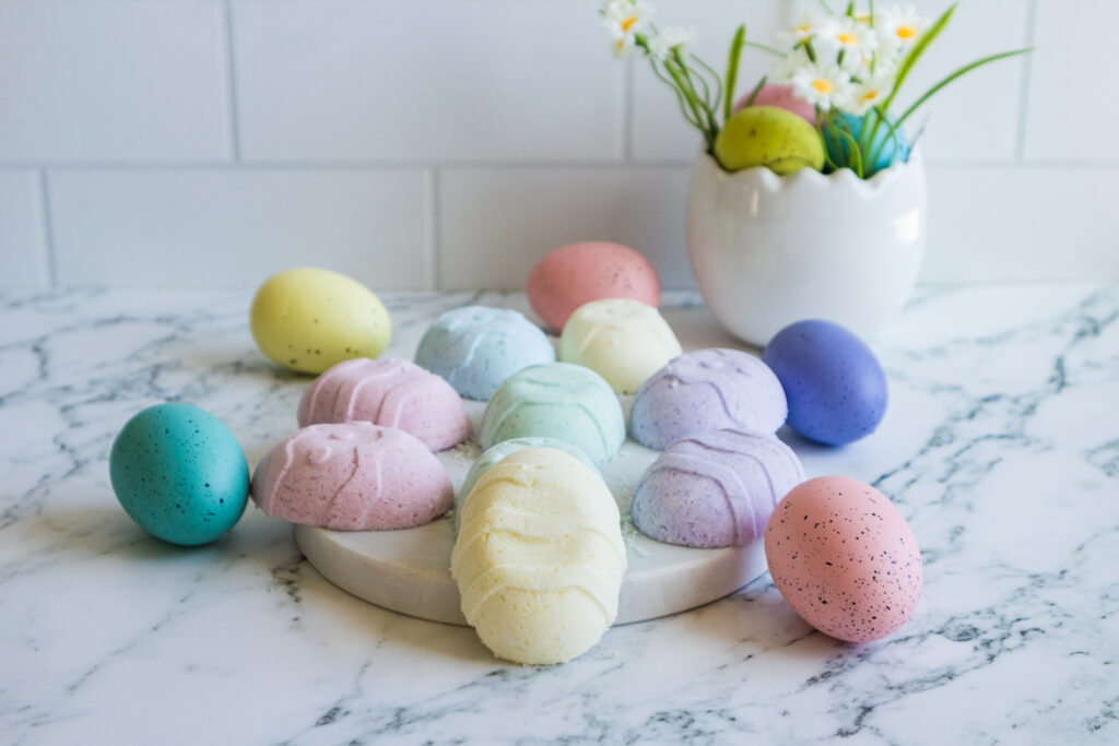 showing all the different color Easter egg bath bombs I made