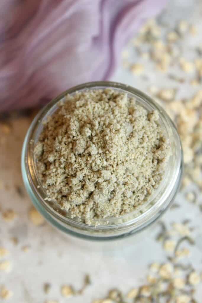 Lavender Tallow Oatmeal Face Scrub for gentle skincare and exfoliation. Natural ingredients for soft.