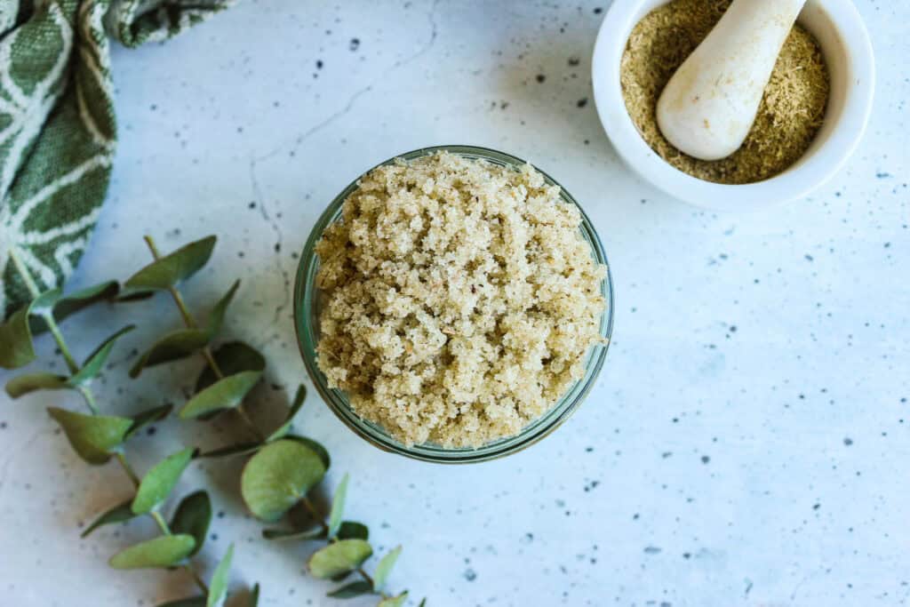 Eucalyptus Sugar Scrub for DIY skincare and relaxation.